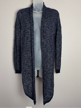 Eileen Fisher Linen Blend Blue Cascading Hem Cardigan Sweater Size Small